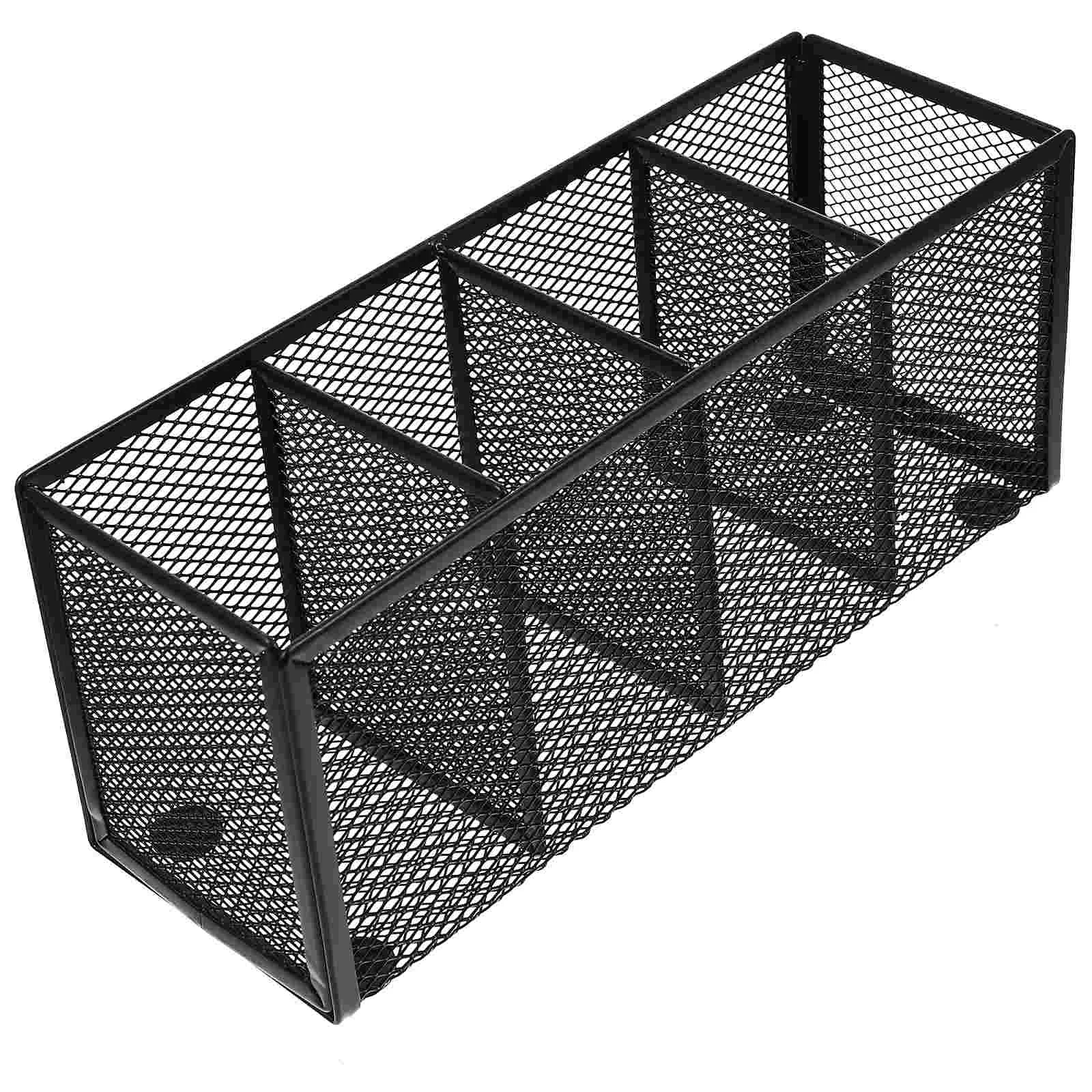 Desk Organizers Black Mesh Pencil Holder 4 Compartments Metal Desk Organizer Pen Holder Pencil Cup Makeup Storage Brush Holder